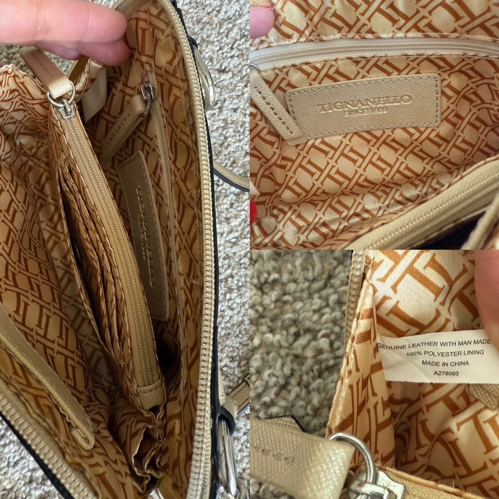 Tignanello gold Crossbody Bag Genuine Leather Wallet Organizer Small Purse - Picture 3 of 9